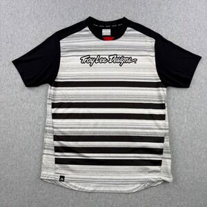 Troy Lee Designs Jersey Mens Large Black White Striped Mountain Bike Zip Pocket